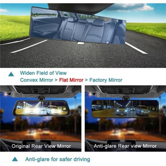 Anti Glare Car Interior Rear View Mirror, Clip on Wide Angle Panoramic Rearview - Picture 2 of 8